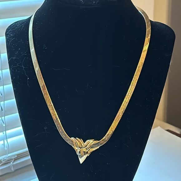 Vintage Art Deco Gold Tone Necklace with Shaped Slider Pendant 18” - Picture 1 of 6